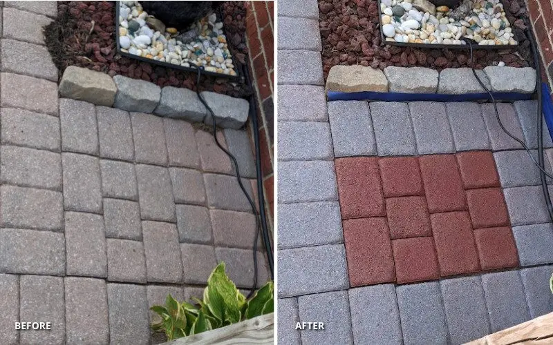 before after staining faded red brick paver stain portico crimson eagle gray